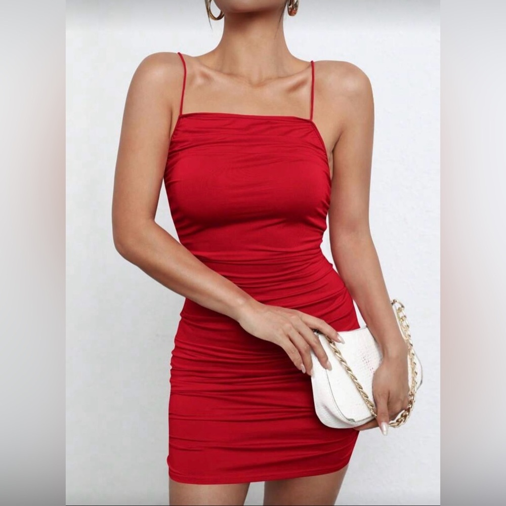 SHEIN SXY Crisscross Backless Ruched Bodycon Dress